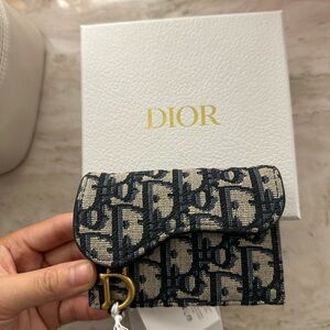 Dior Navy and White Monogram Card Holder